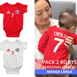 Pack 2 bodys de la selección chilena, blanco y rojo manga larga