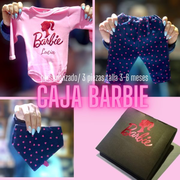 Caja Barbie espectacular 3 piezas personalizado nombre
