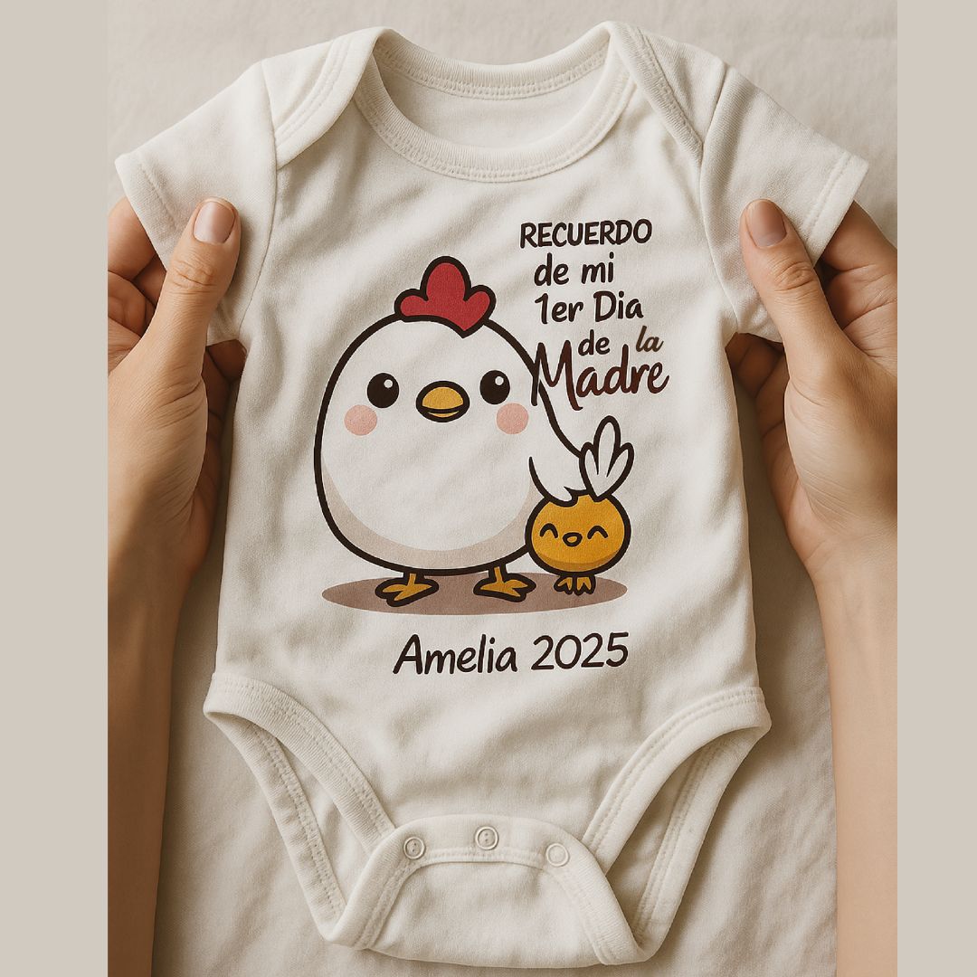 Recuerdo de mi primer día de la madre, gallina, pollito.