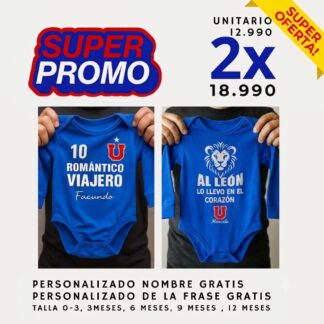 Pack 2 bodys U de chile Romantico viajero, al leon lo llevo en el corazon