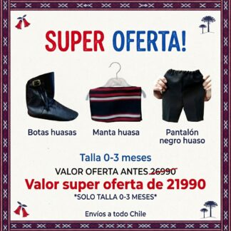 manta tricolor, botas huasas, pantalon negro OFERTA!!!