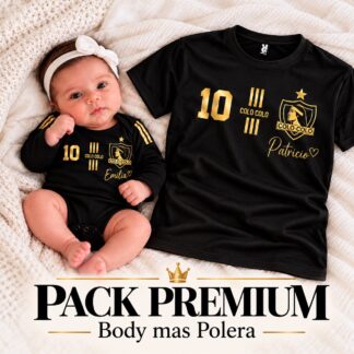 Pack polera colo-colo mas body , diseño en color oro