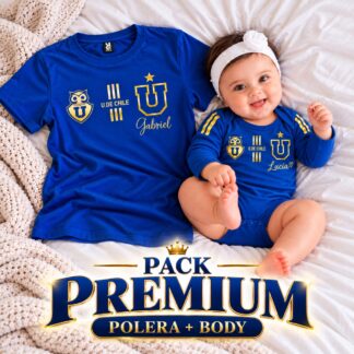 Pack polera U de chile mas body , diseño en color oro